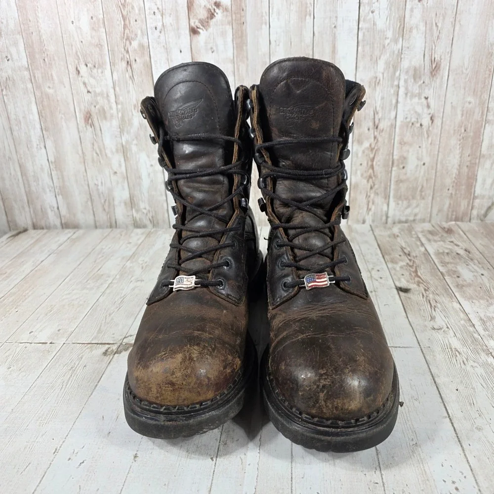 Red Wing 414 Mens 9 D Dark Brown Leather 8 Inch EH Work Boots Lace Up Lug Sole